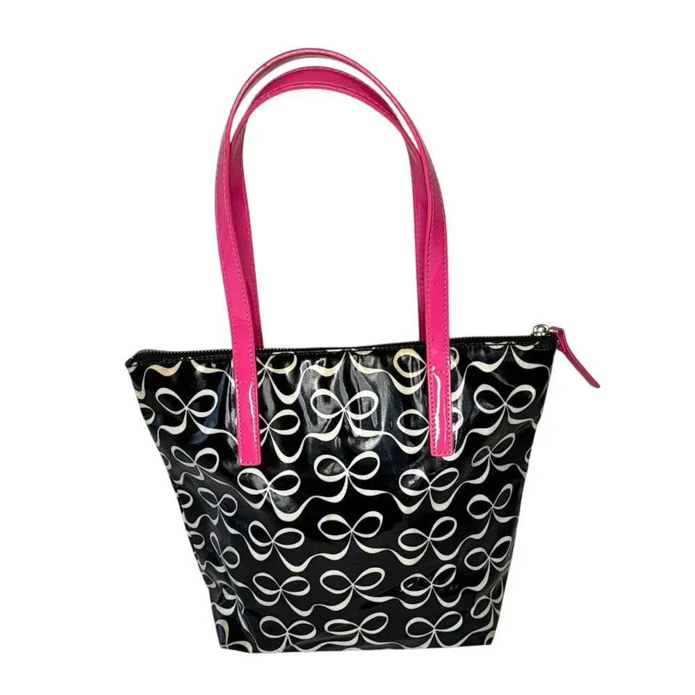 Kate Spade Vinyl Bow Bag Black White Pink - Picture 2 of 13